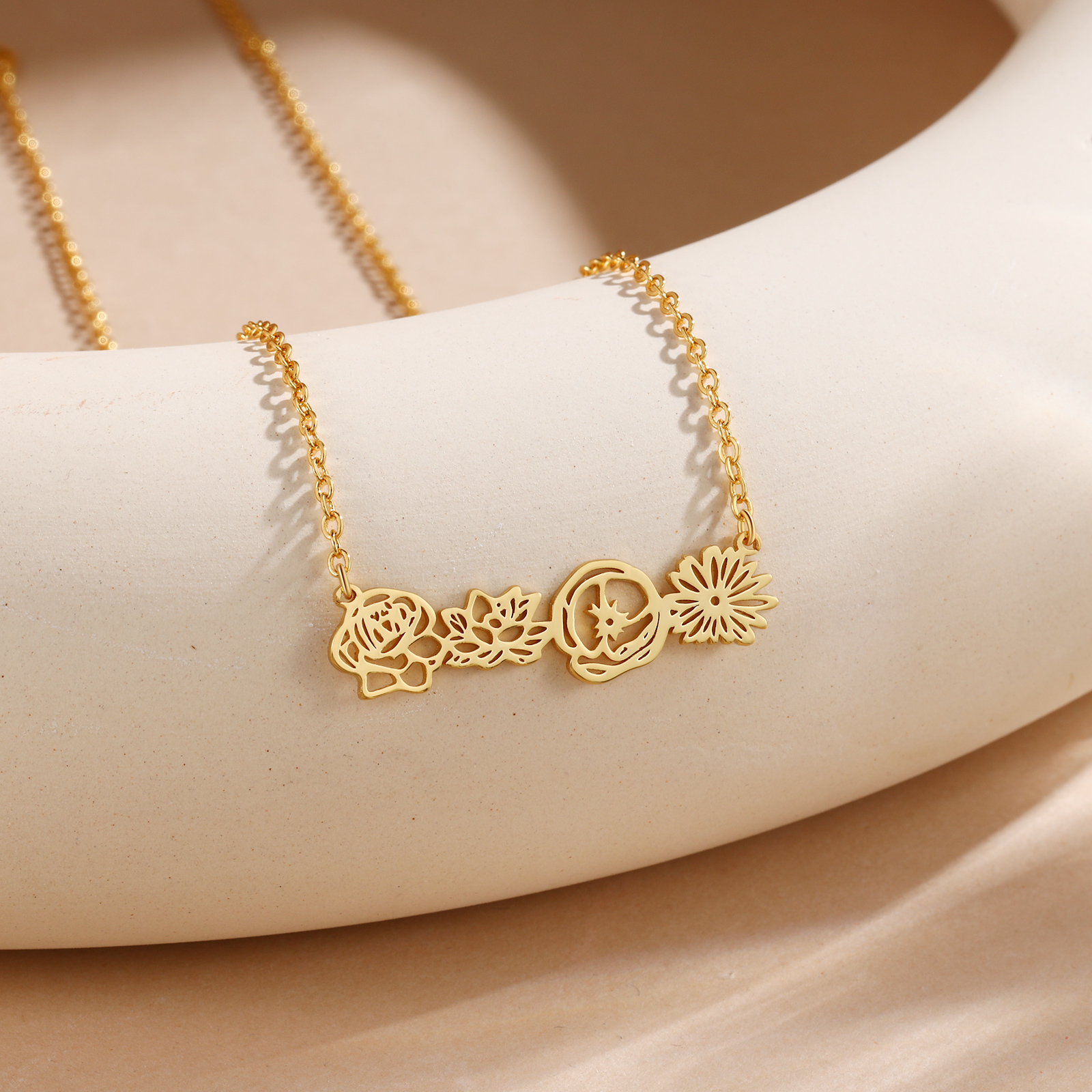 Collana fiore di nascita personalizzata con 4 fiori di nascita regalo per donna