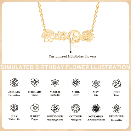 Collana fiore di nascita personalizzata con 4 fiori di nascita regalo per donna