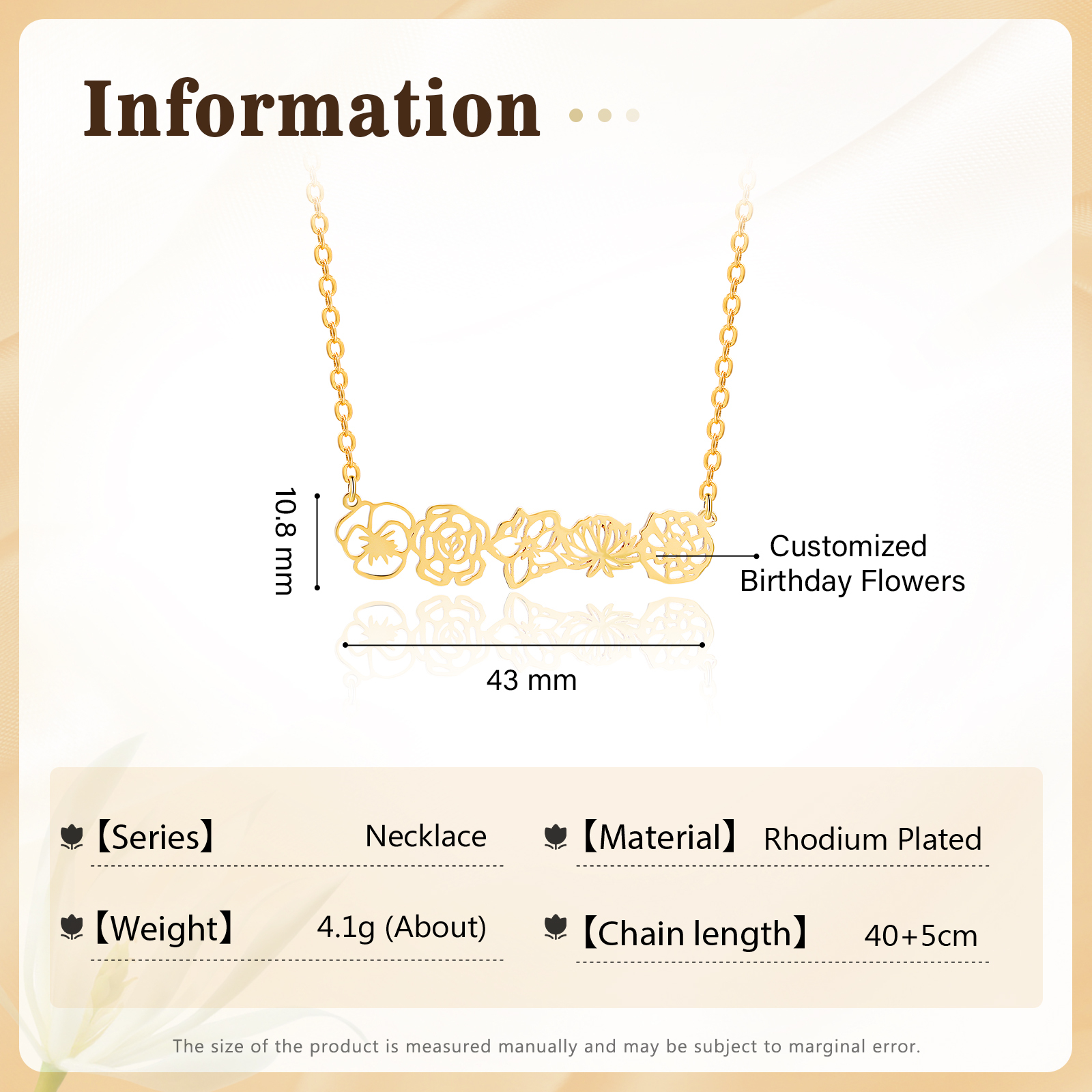 Collana fiore di nascita personalizzata con 5 fiori di nascita regalo per donna