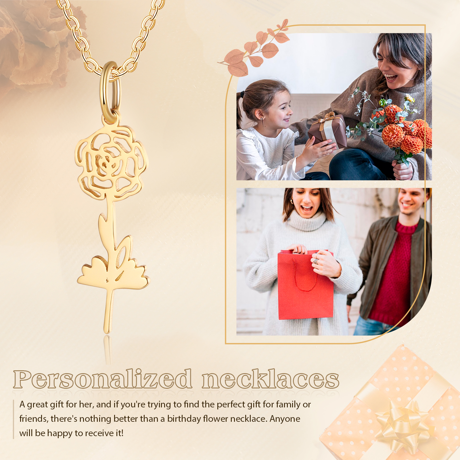 Collana fiore di nascita personalizzata con 1 fiore di nascita regalo per donna