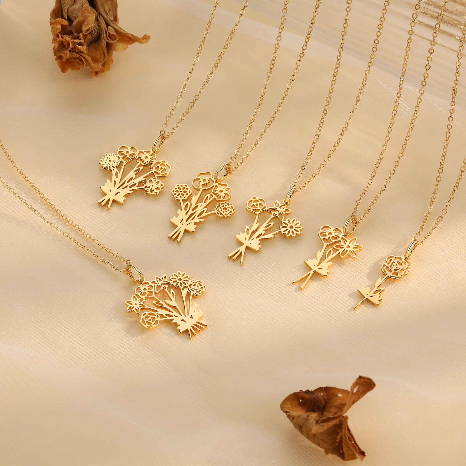 Collana fiore di nascita personalizzata con 2 fiori di nascita regalo per donna