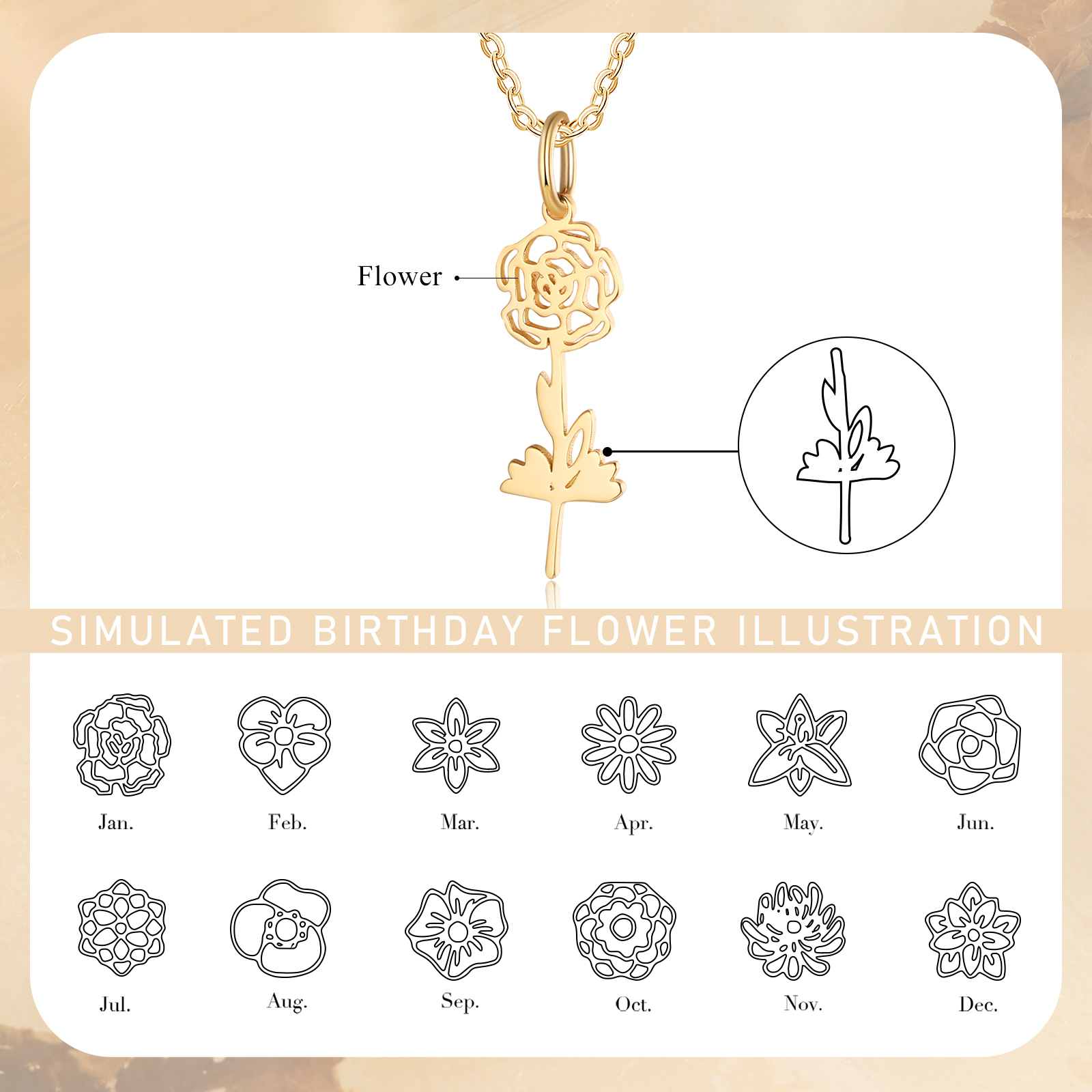 Collana fiore di nascita personalizzata con 1 fiore di nascita regalo per donna