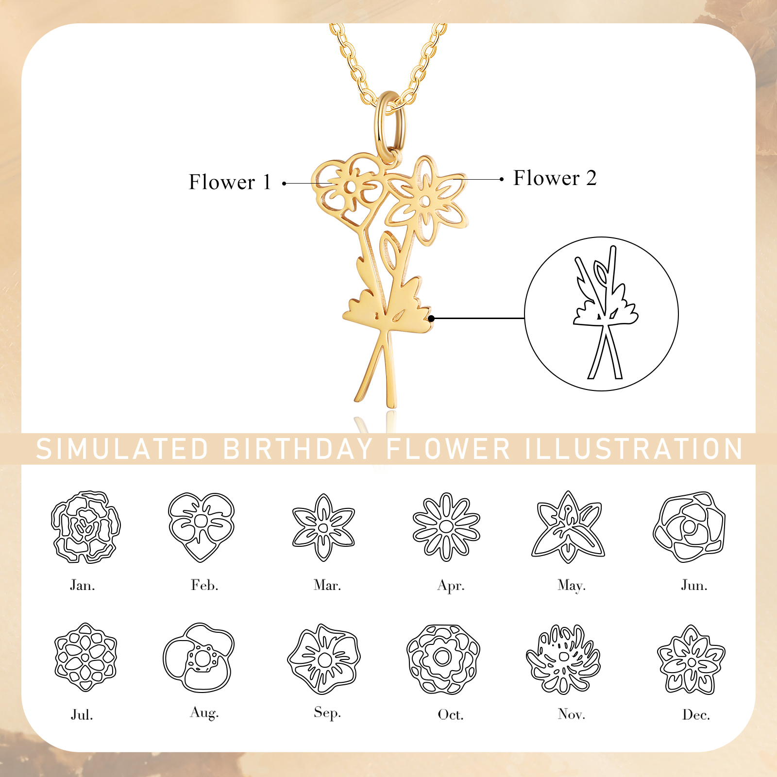 Collana fiore di nascita personalizzata con 2 fiori di nascita regalo per donna