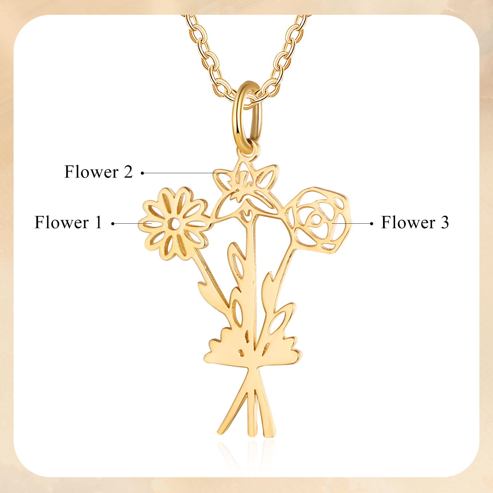 Collana fiore di nascita personalizzata con 3 fiori di nascita regalo per donna