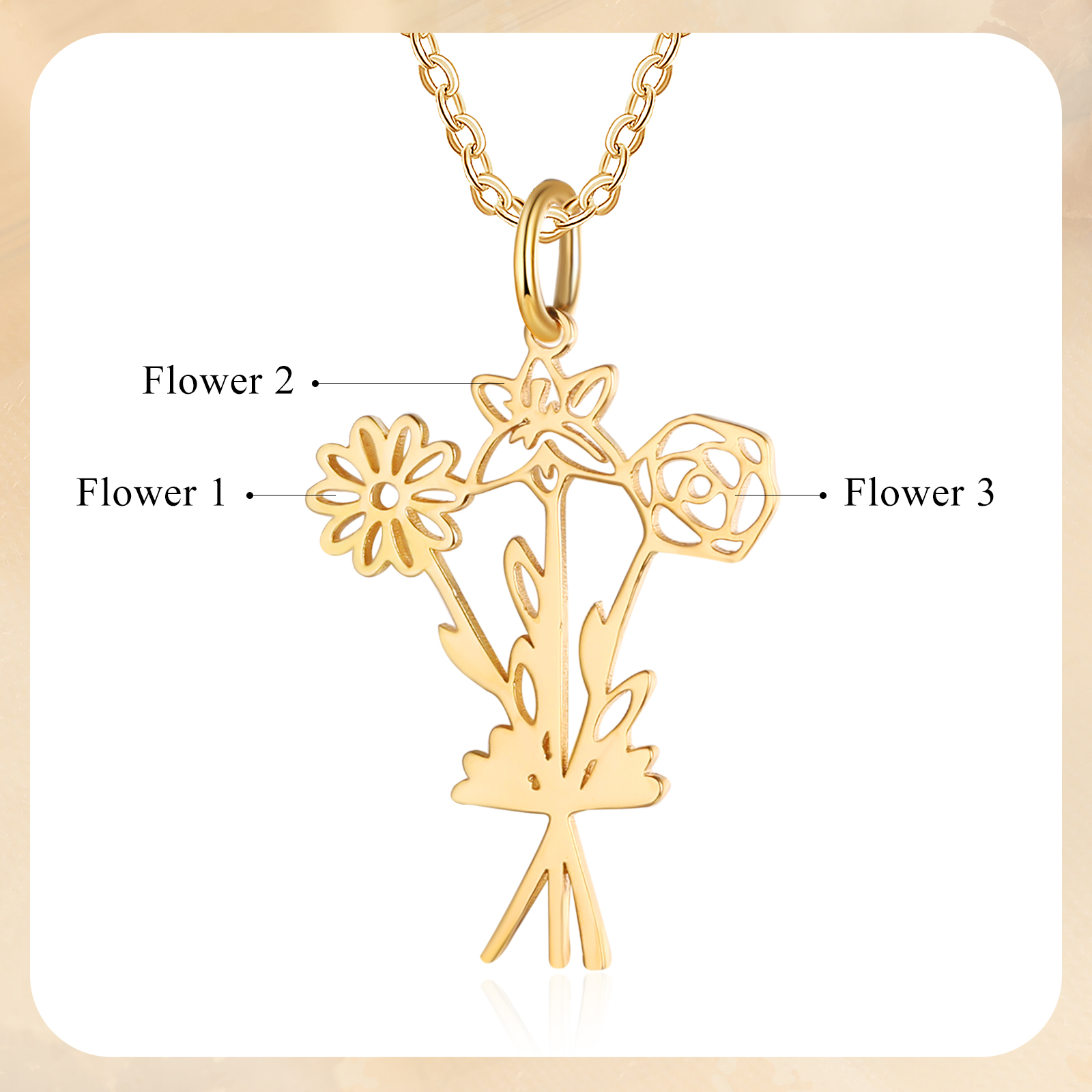 Collana fiore di nascita personalizzata con 3 fiori di nascita regalo per donna