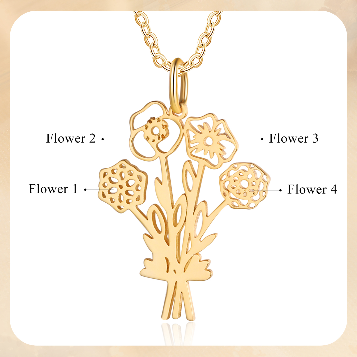 Collana fiore di nascita personalizzata con 4 fiori di nascita regalo per donna