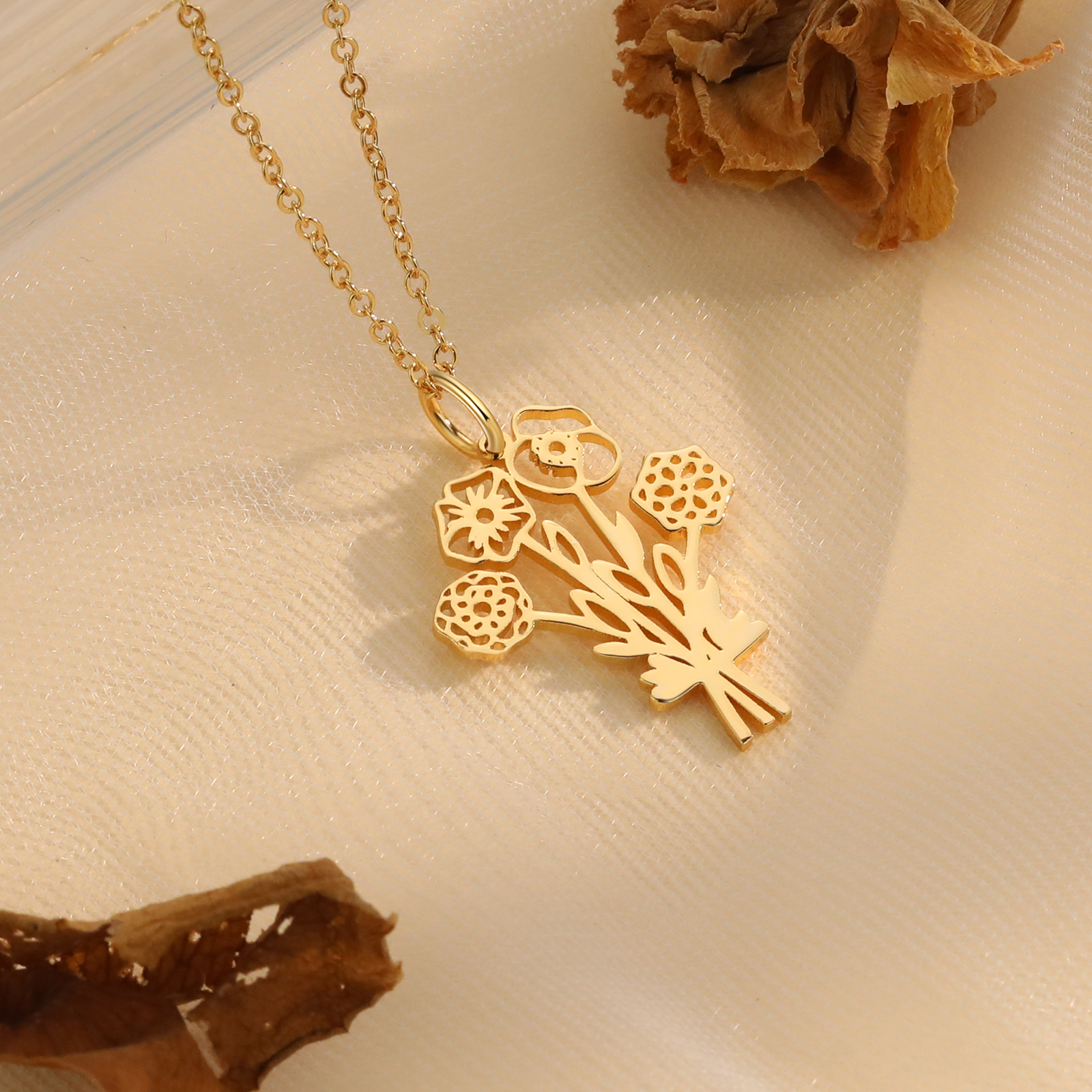 Collana fiore di nascita personalizzata con 4 fiori di nascita regalo per donna