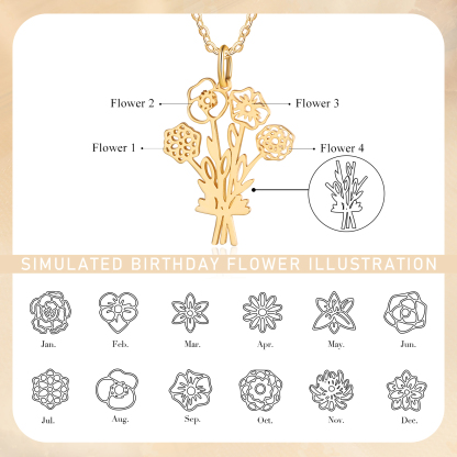 Collana fiore di nascita personalizzata con 4 fiori di nascita regalo per donna