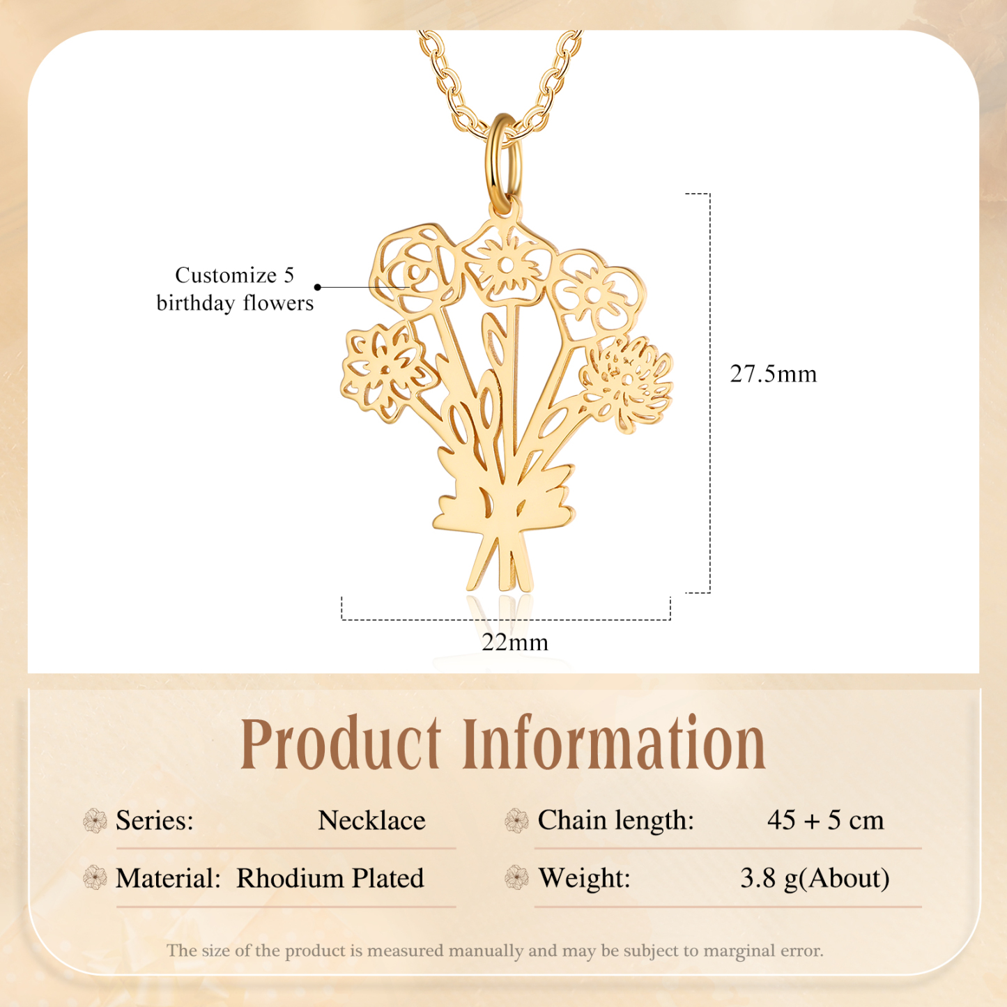 Collana fiore di nascita personalizzata con 5 fiori di nascita regalo per donna