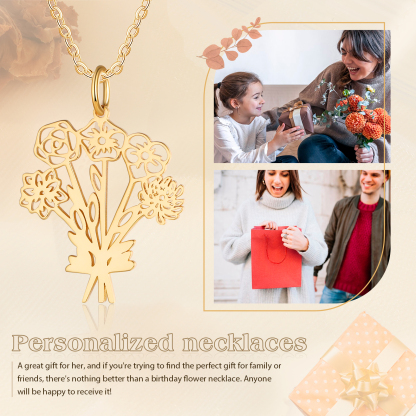 Collana fiore di nascita personalizzata con 5 fiori di nascita regalo per donna