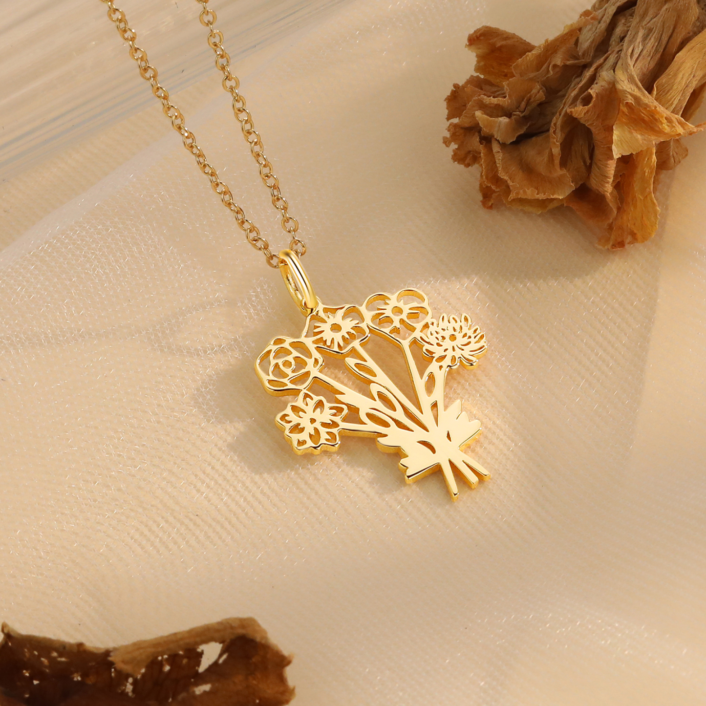 Collana fiore di nascita personalizzata con 5 fiori di nascita regalo per donna