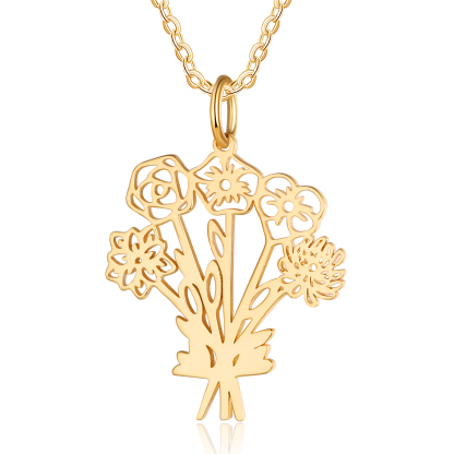 Collana fiore di nascita personalizzata con 5 fiori di nascita regalo per donna
