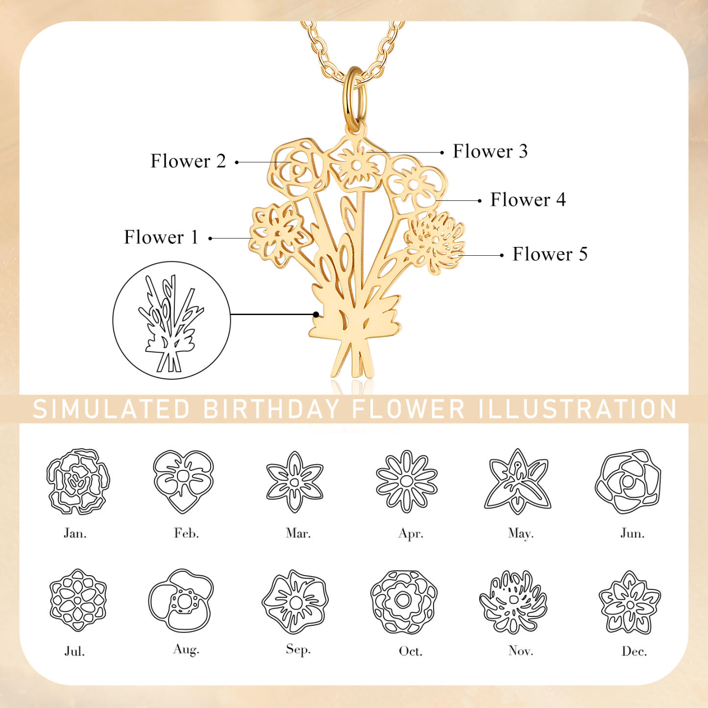 Collana fiore di nascita personalizzata con 6 fiori di nascita regalo per donna