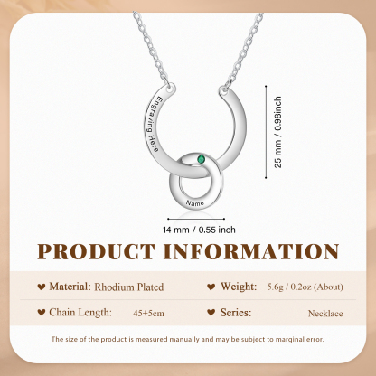 Collana con ciondolo di anello 1 pietra di nascita e 1 nome e 1 testo personalizzato regalo per donna