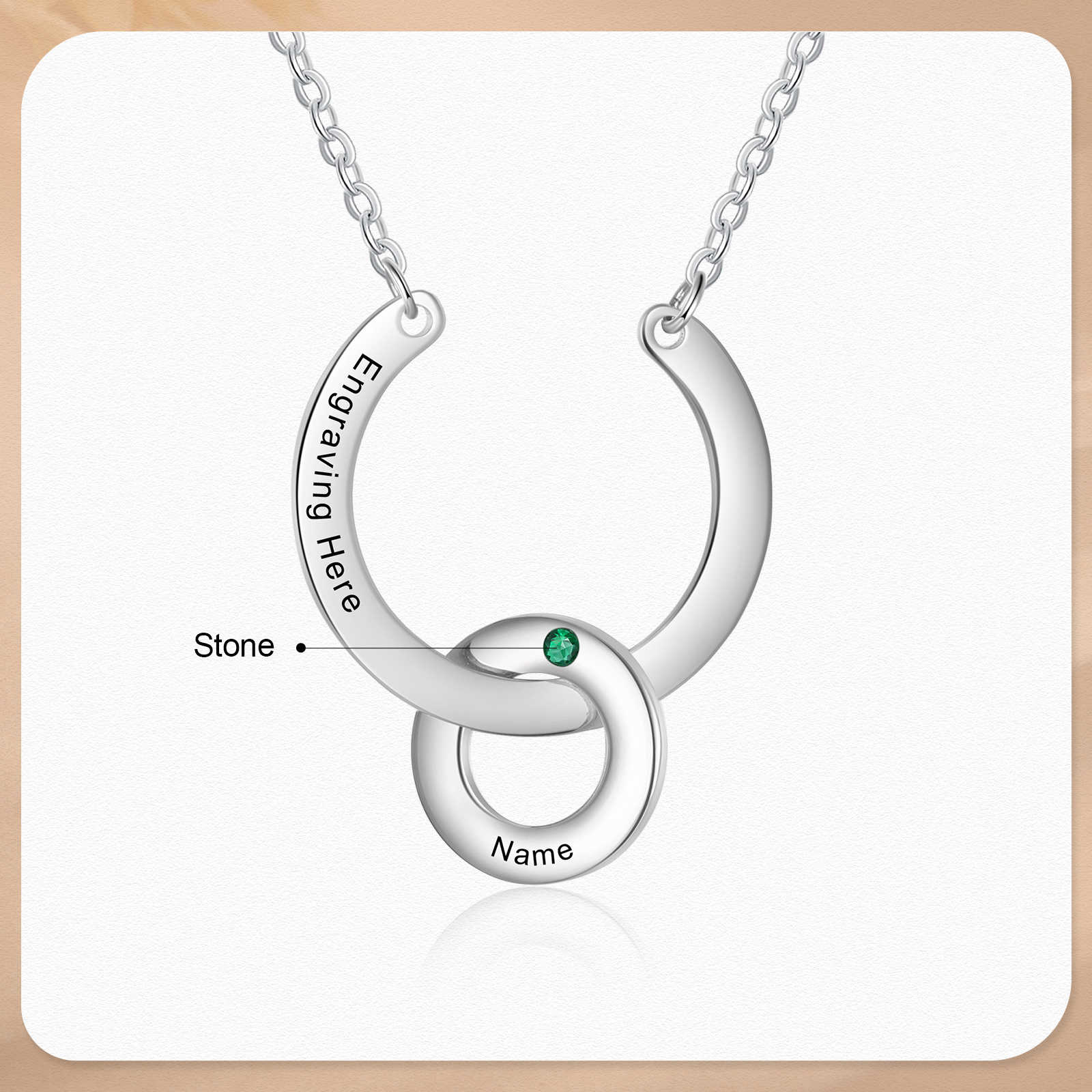 Collana con ciondolo di anello 1 pietra di nascita e 1 nome e 1 testo personalizzato regalo per donna