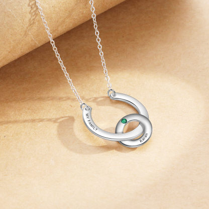 Collana con ciondolo di anello 1 pietra di nascita e 1 nome e 1 testo personalizzato regalo per donna