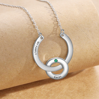 Collana con ciondolo di anello 1 pietra di nascita e 1 nome e 1 testo personalizzato regalo per donna