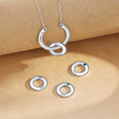 Collana con ciondolo di cerchio 3 pietre di nascita e 3 nomi e 1 testo personalizzato regalo per donna