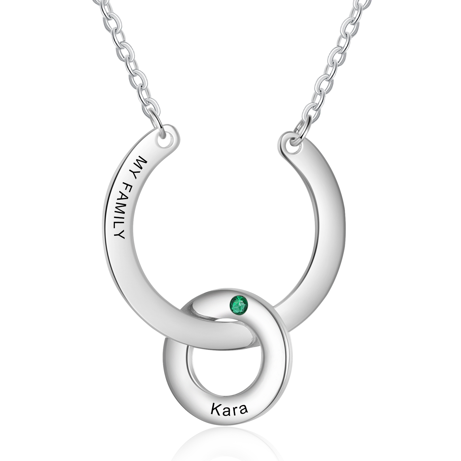Collana con ciondolo di anello 1 pietra di nascita e 1 nome e 1 testo personalizzato regalo per donna
