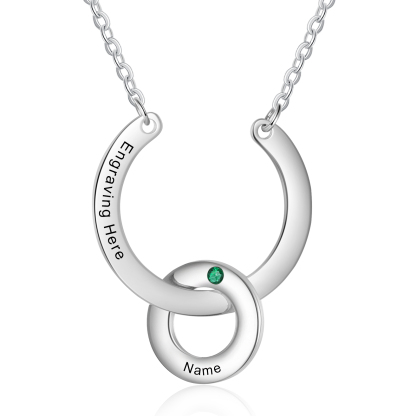Collana con ciondolo di anello 1 pietra di nascita e 1 nome e 1 testo personalizzato regalo per donna