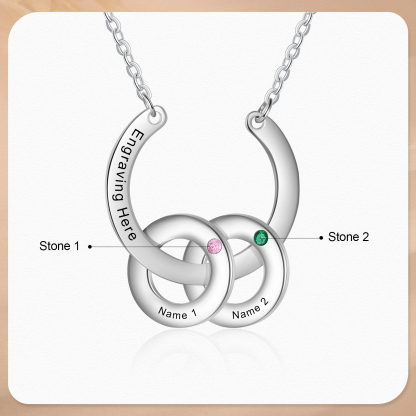 Collana con ciondolo di cerchio 2 pietre di nascita e 2 nomi e 1 testo personalizzato regalo per donna