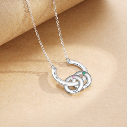 Collana con ciondolo di cerchio 2 pietre di nascita e 2 nomi e 1 testo personalizzato regalo per donna