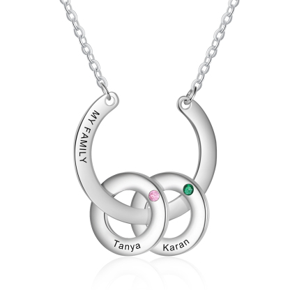 Collana con ciondolo di cerchio 2 pietre di nascita e 2 nomi e 1 testo personalizzato regalo per donna