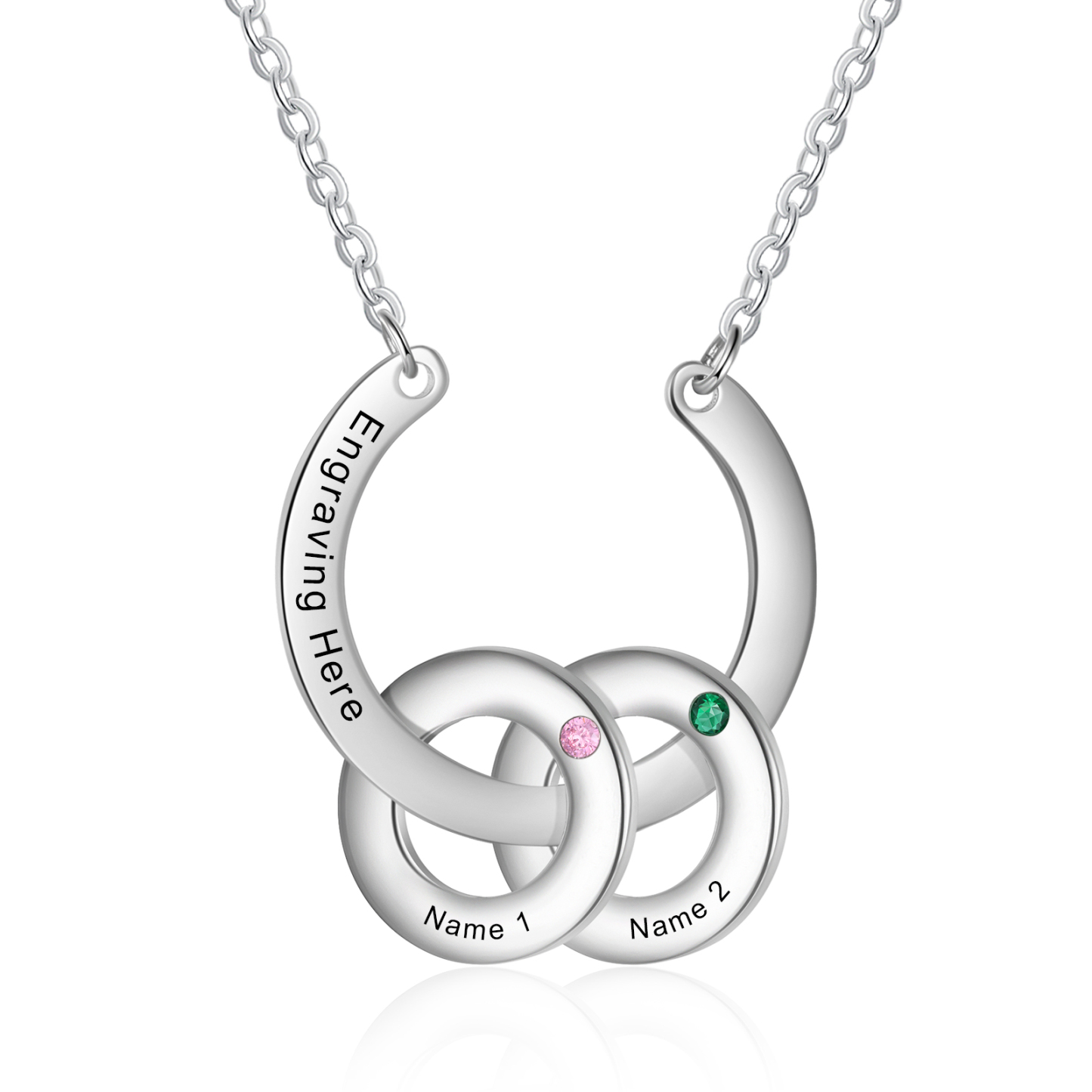 Collana con ciondolo di cerchio 2 pietre di nascita e 2 nomi e 1 testo personalizzato regalo per donna