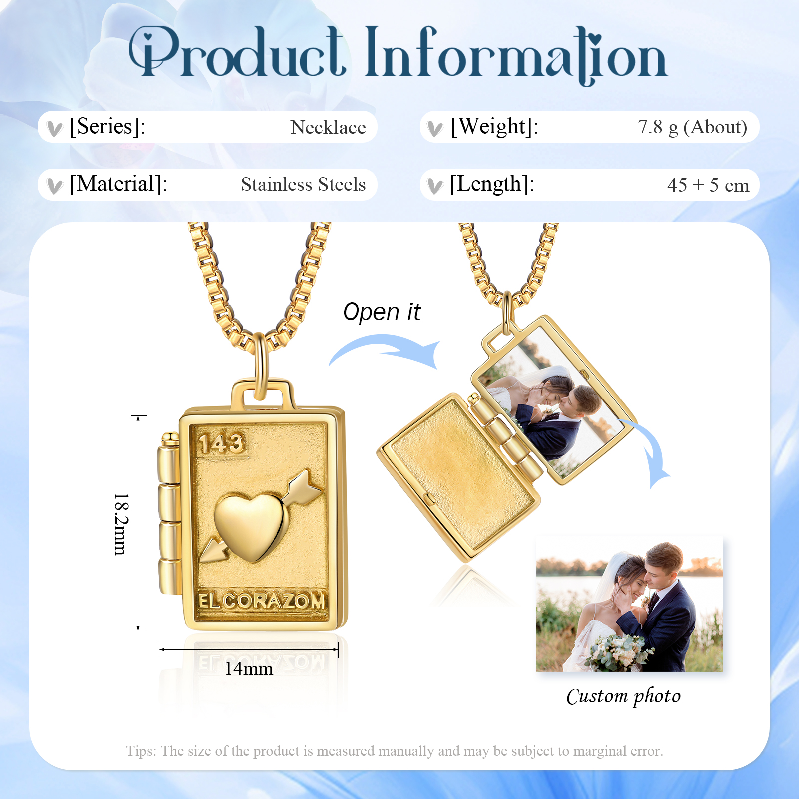 Collana Luna con ciondolo di busta con 1 foto personalizzato