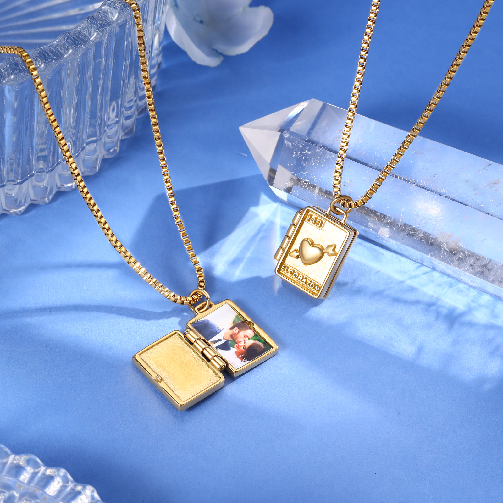 Collana Luna con ciondolo di busta con 1 foto personalizzato