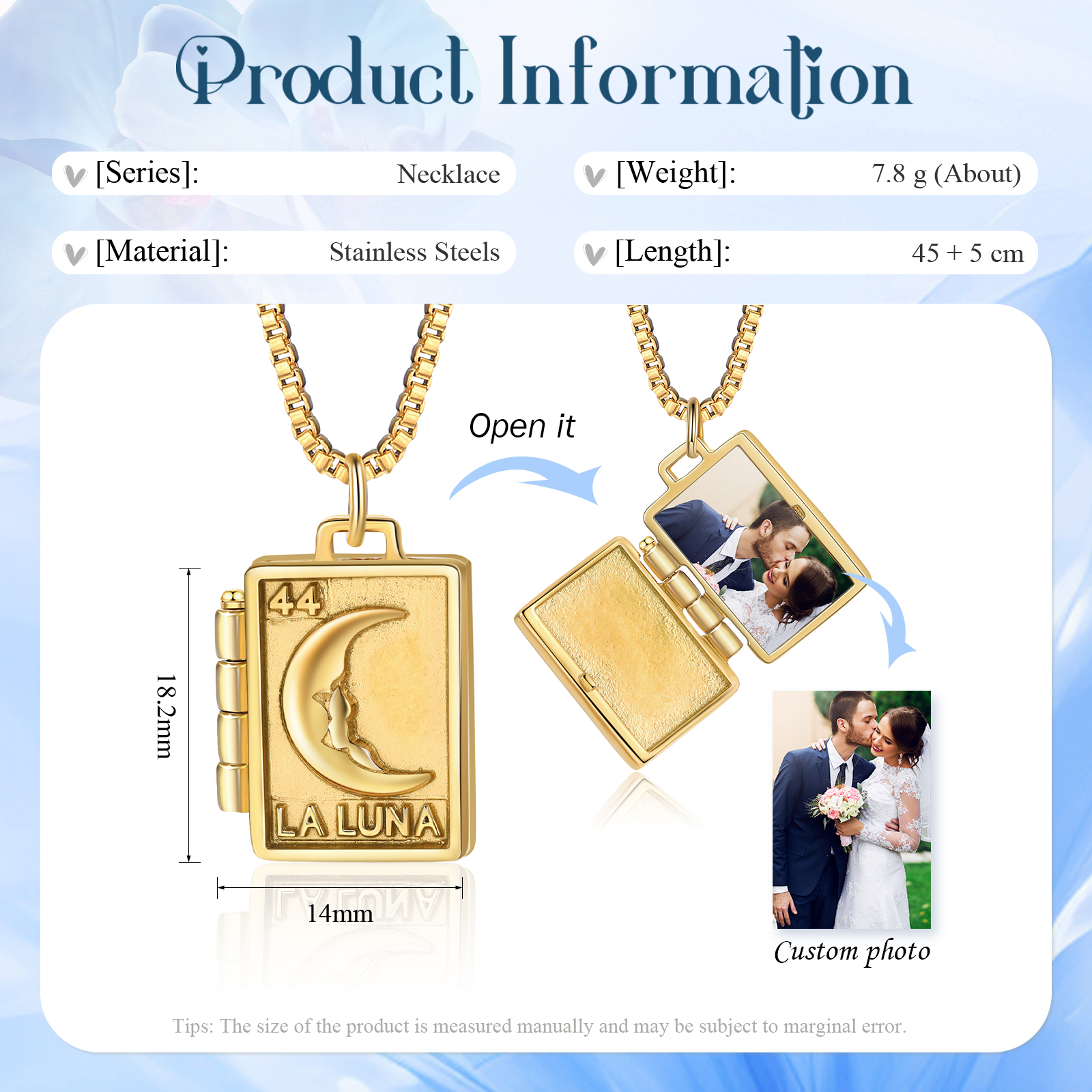 Collana Luna con ciondolo di busta con 1 foto personalizzato