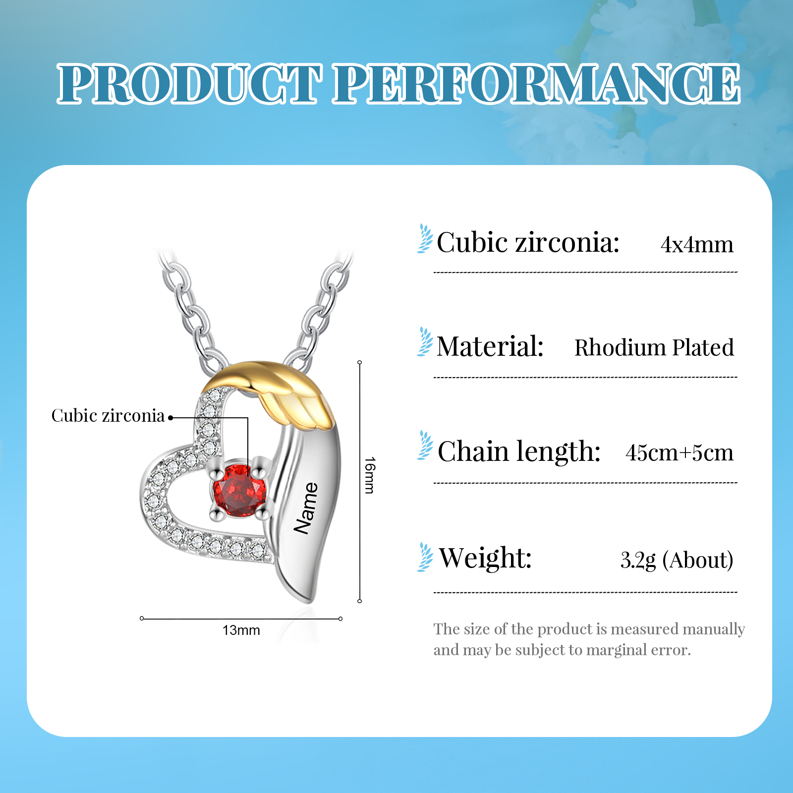 Collana Cuore con ali oro personalizzata con 1 nome e 1 con Pietre di Nascita regalo per donna