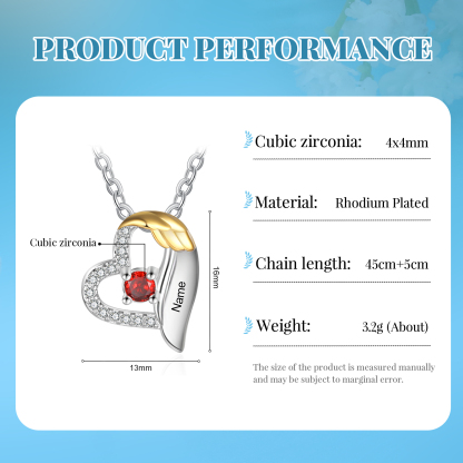 Collana Cuore con ali oro personalizzata con 1 nome e 1 con Pietre di Nascita regalo per donna