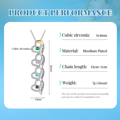 Collana Cuore con ali oro personalizzata con 4 nomi e 4 Pietre di Nascita regalo per donna