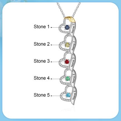 Collana Cuore con ali oro personalizzata con 5 nomi e 5 Pietre di Nascita regalo per donna