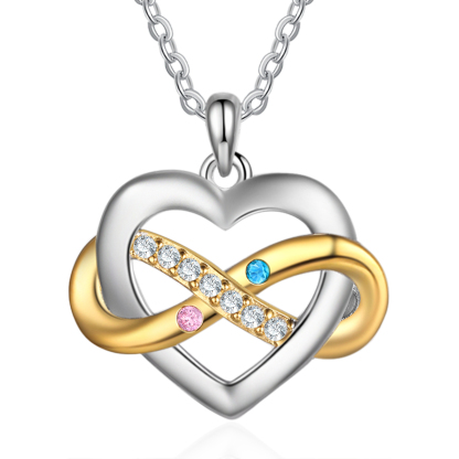 Collana Cuore Infinito personalizzata con 2 nomi e 2 con Pietre di Nascita regalo per donna