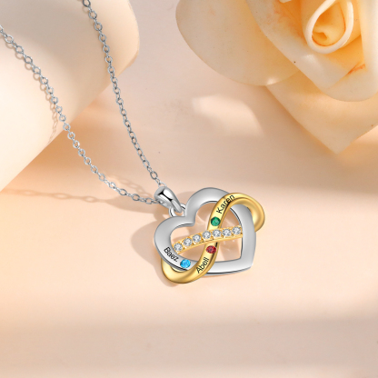 Collana Cuore Infinito personalizzata con 3  nomi e 3 Pietre di Nascita regalo per donna