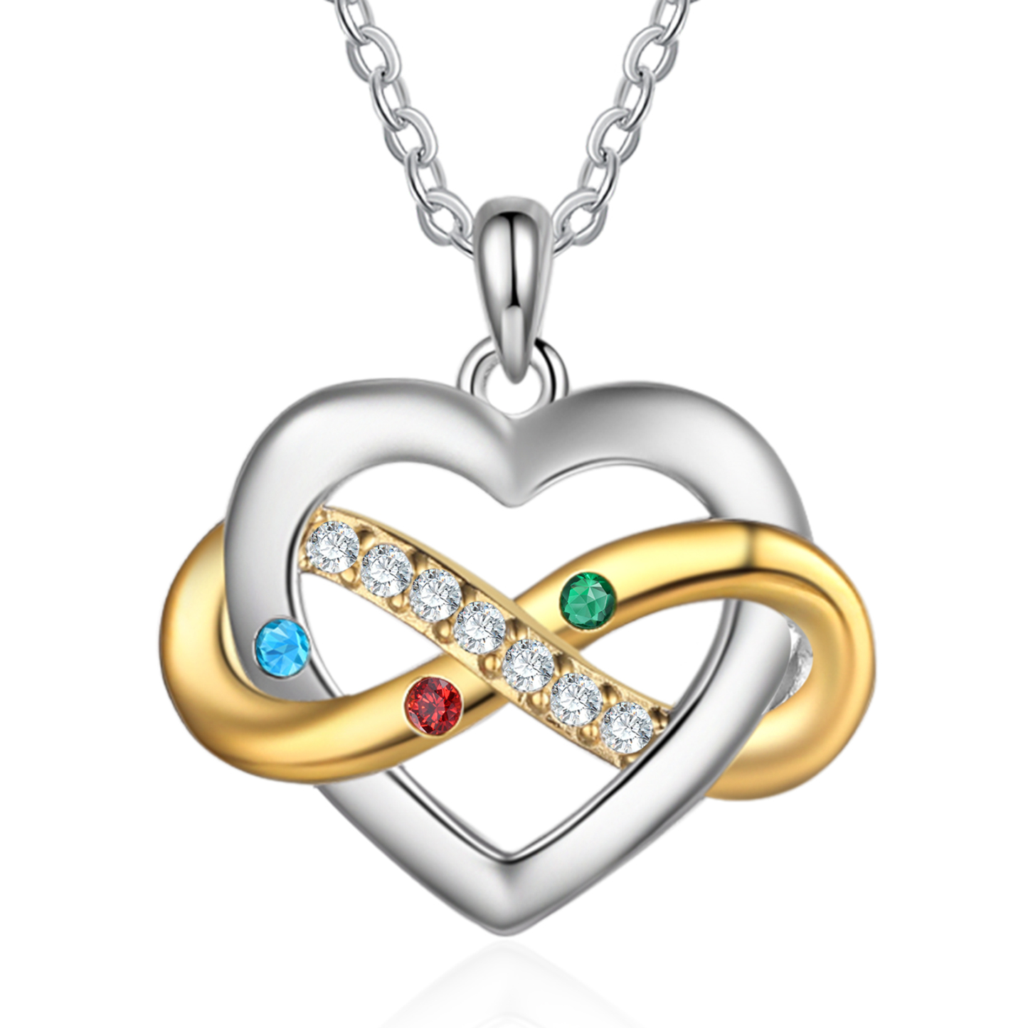 Collana Cuore Infinito personalizzata con 3  nomi e 3 Pietre di Nascita regalo per donna