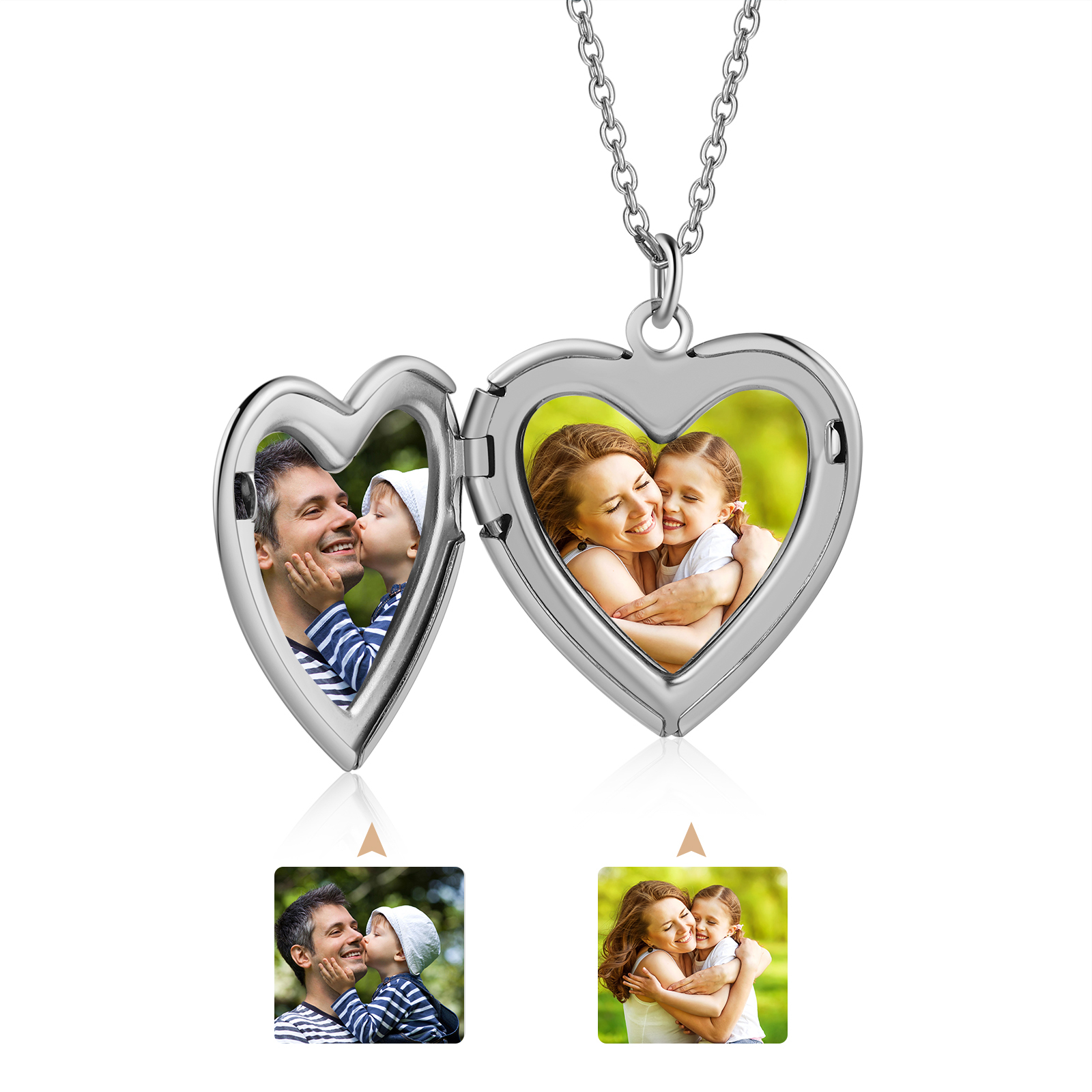 Collana cuore personalizzata con 2 foto e 1 fiore di nascita e 1 nome regalo per coppia