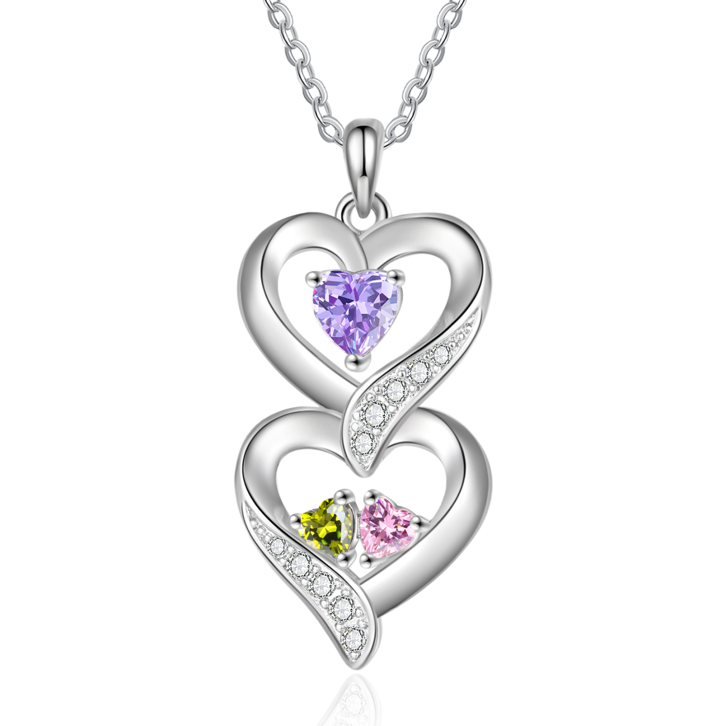 Personalised Heart Necklace - Custom 3 Names & 3 Birthstones Women's Pendant, Christmas Gift for Mum/Wife | Jessemade