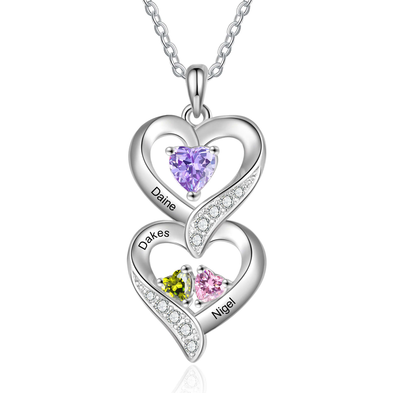 Collana Cuore Personalizzata - Ciondolo Donna con 3 Nomi e 3 Pietre di