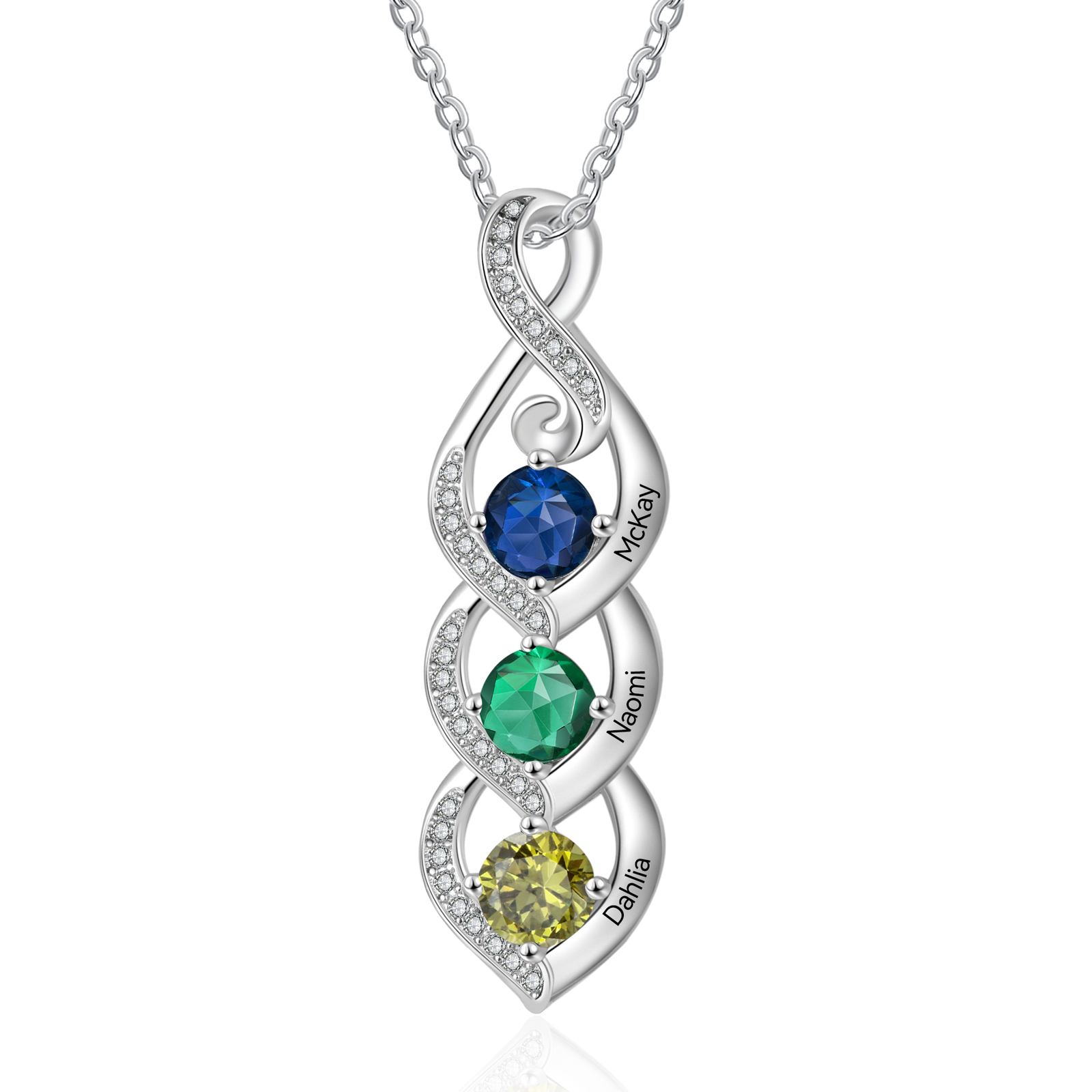Personalised Necklace with 3 Names & 3 Birthstones Pendant - Christmas Gift for Mum/Wife | Jessemade