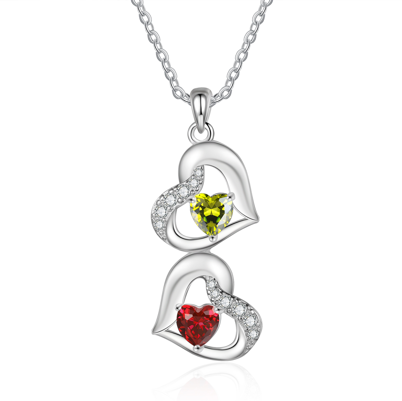 Personalised Heart-Shaped Birthstone Necklace - Custom 2 Names & 2 Birthstones Christmas Gift for Her | Jessemade