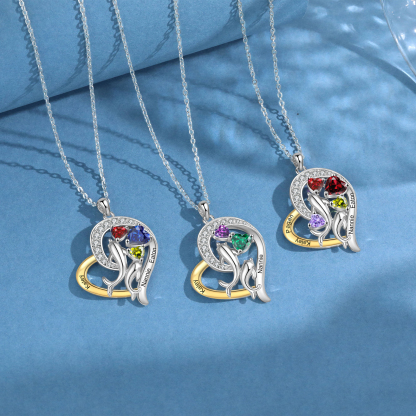 Personalised Dolphin Heart Necklace with Custom 4 Names & 4 Birthstones Christmas Gift for Her | Jessemade