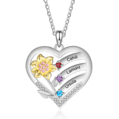 Collana Personalizzata da Donna in Argento 925 con 3 Nomi e 3 Pietre d