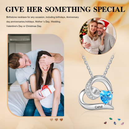 1 Name-Personalised Hearts Necklace Custom Birthstone & Necklace Engraved Names Special Gifts for Her | Jessemade