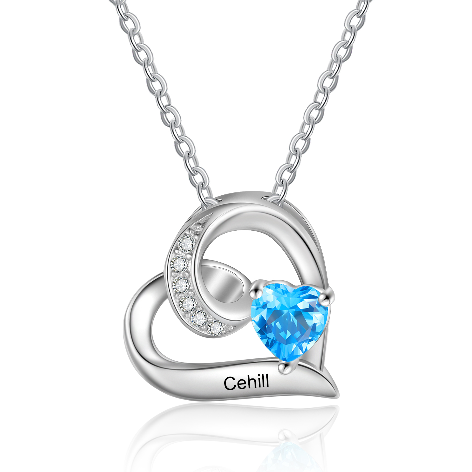 1 Nome - Collana con cuori personalizzati Pietra portafortuna personal