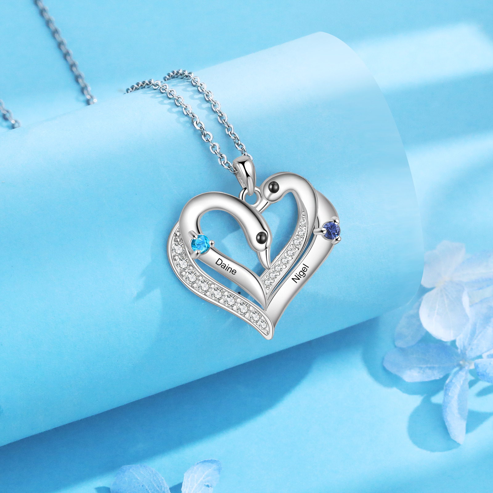 Personalized Heart Necklace – Custom 2 Names & 2 Birthstones Pendant Gift for Mum/Nan | Jessemade