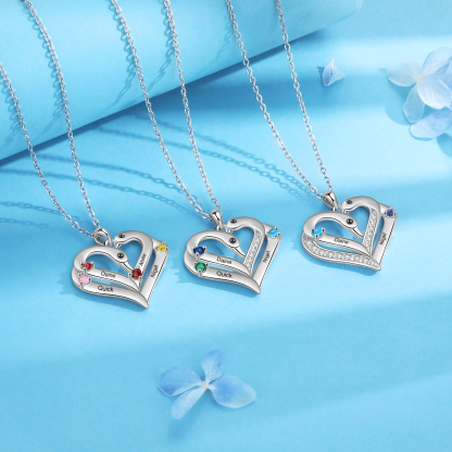 Personalized Heart Necklace – Custom 4 Names & 4 Birthstones Pendant Gift for Mum/Nan | Jessemade