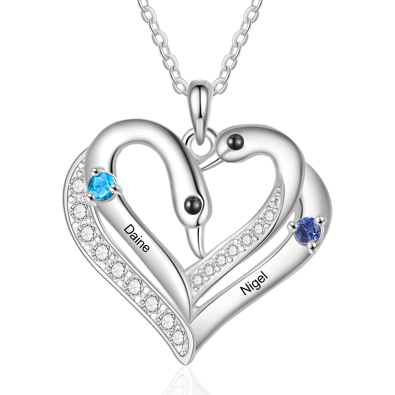 Personalized Heart Necklace – Custom 2 Names & 2 Birthstones Pendant Gift for Mum/Nan | Jessemade